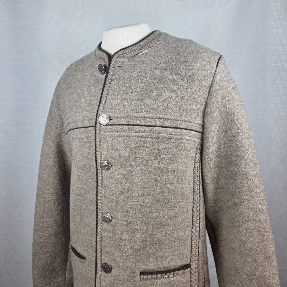 Geiger Button Up Wool Jacket Beige Cardigan Coat Austria Size 54/US XL Grandpa